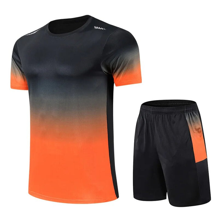 Tweedelige sportkleding set voor heren met kleurverloopprint, biedt comfort en bewegingsvrijheid, moderne T-shirt en korte br