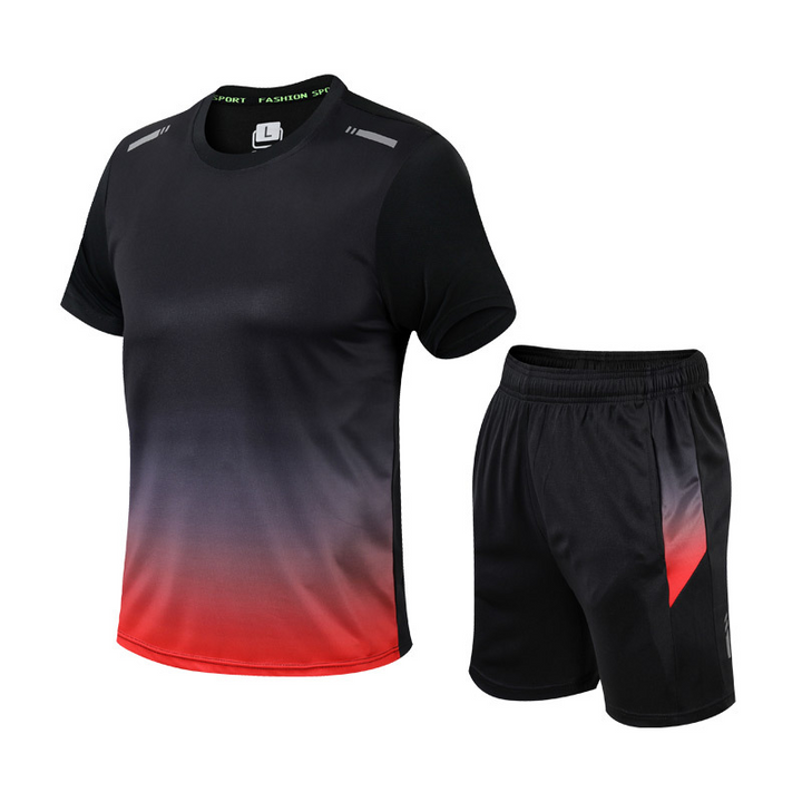 Tweedelige sportkleding set voor heren met kleurverloopprint, biedt comfort en bewegingsvrijheid, moderne T-shirt en korte br