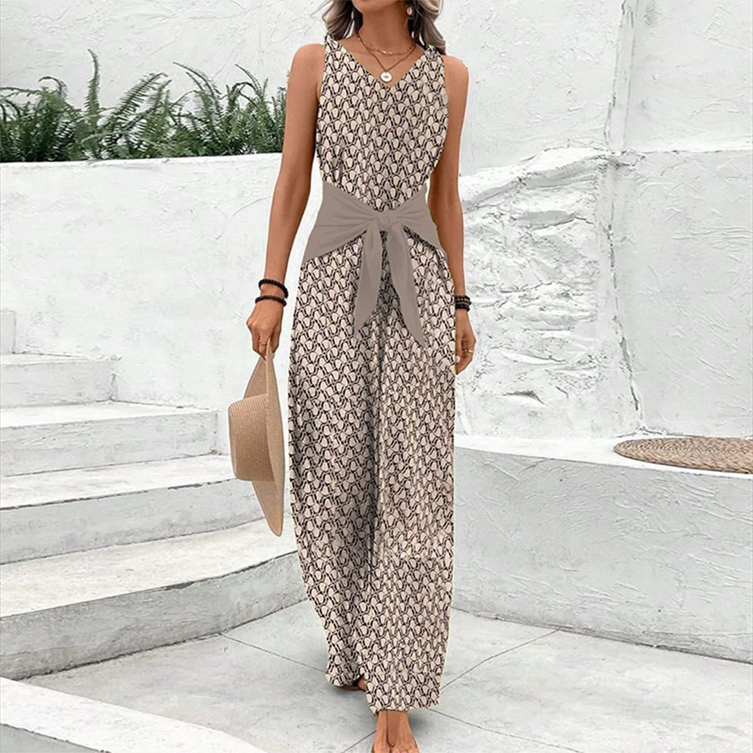 Dames mouwloze jumpsuit met V-halslijn Stella in bruin