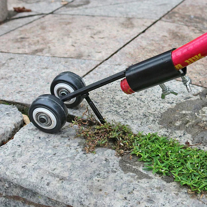Detailopname van de ultrasterke onkruidverwijderaar; essentieel tuingereedschap voor schone paden en terrassen.