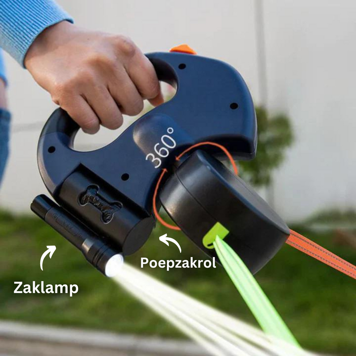 Ergonomische intrekbare hondenriem voor 2 honden, zorgt voor moeiteloze en veilige wandelingen.