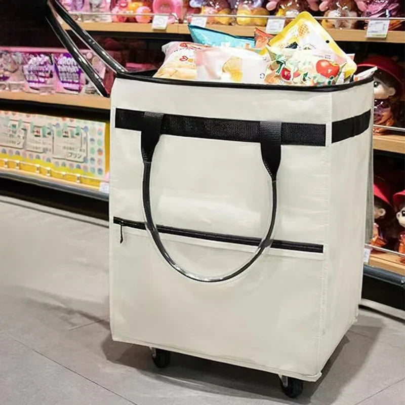 Duurzame opvouwbare trolley boodschappentas met stevige wielen; ideaal voor zware boodschappen.
