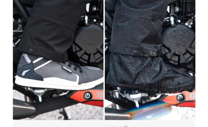 Water parelt af op het waterdichte regenpak, ultieme bescherming tegen regen tijdens outdoor activiteiten.