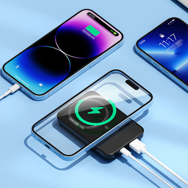 Efficiënte mobiele lader met snellaadfunctie en draadloze technologie voor al je elektronica.