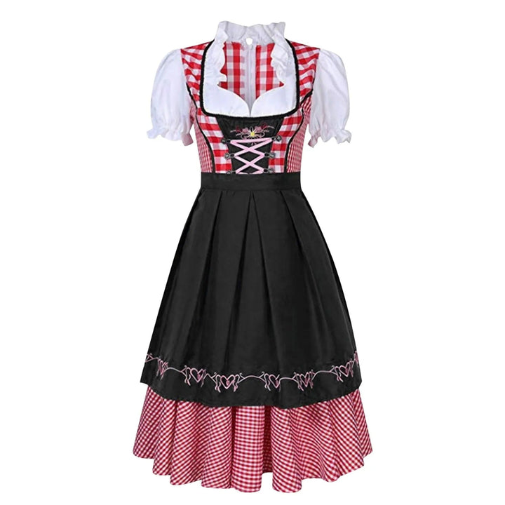 Studiofoto van de geruite Oktoberfest dirndl jurk voor dames