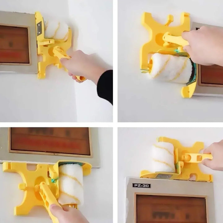 Detail van innovatief verfgereedschap met kleine roller voor strakke randen; nooit meer afplaktape nodig.