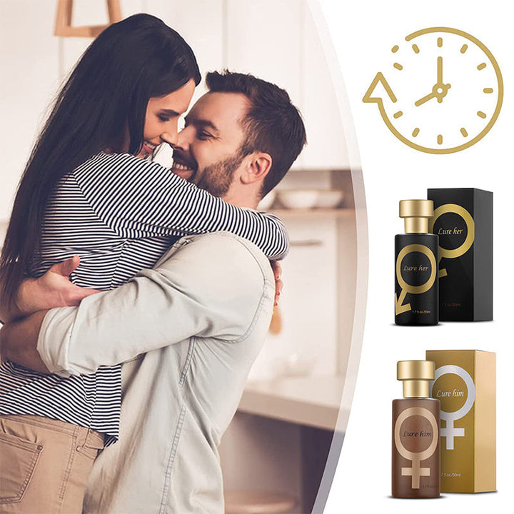 "Verleidelijke unisex parfumflesjes; zwart voor hem, goud voor haar. Elegant en veelzijdig ontwerp voor langdurige frisheid."