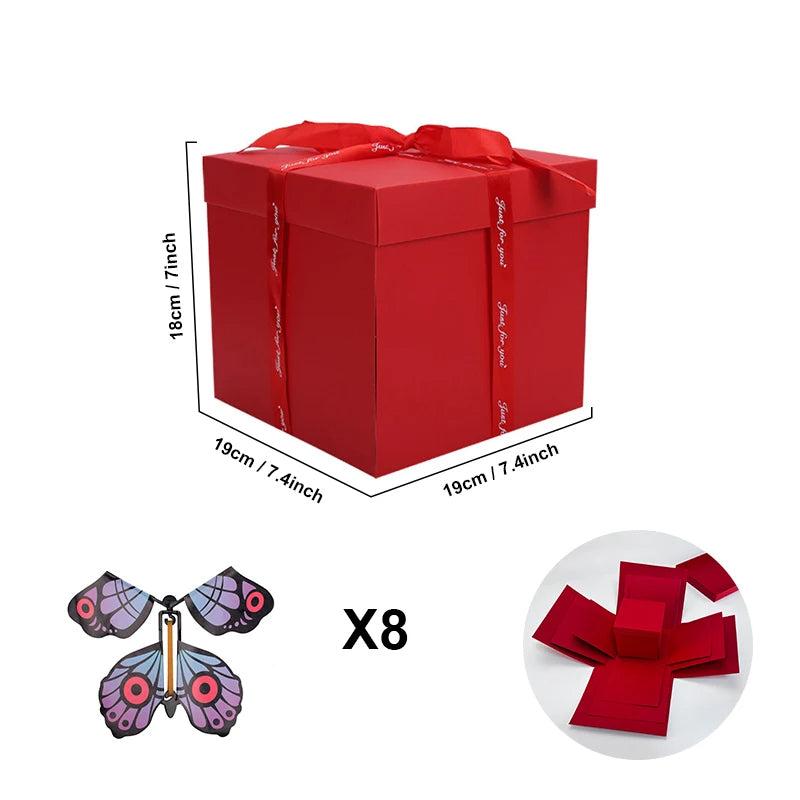 Explosiebox met vlinders als bijzonder jubileum- of verjaardagscadeau voor dierbare momenten.