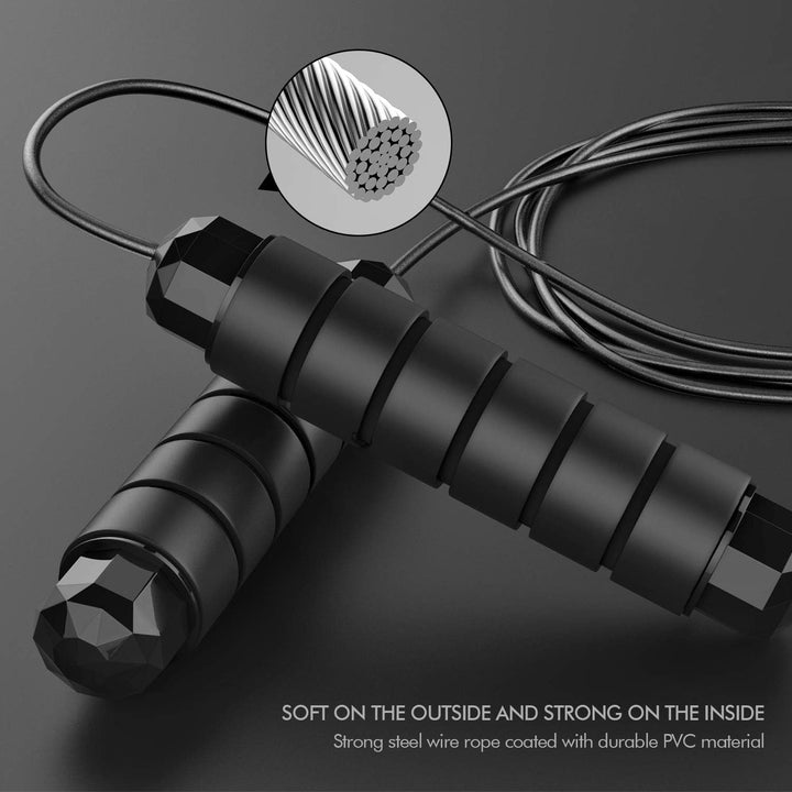 "Verstelbaar springtouw fitness met tangle-free ontwerp, kogellagers, staalconstructie en comfortabele foam handvaten."