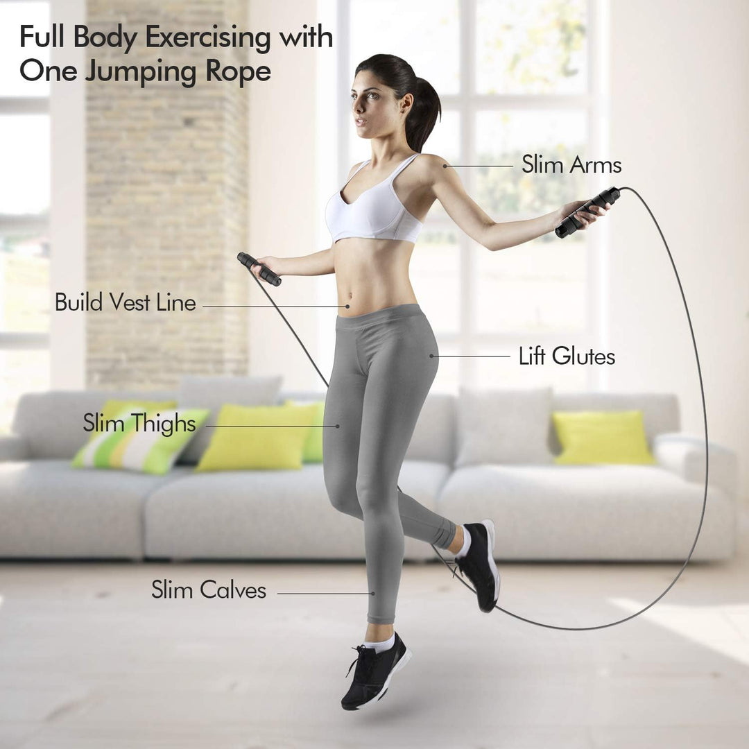 "Verstelbaar springtouw fitness met tangle-free ontwerp, kogellagers, staalconstructie en comfortabele foam handvaten."