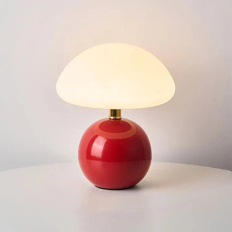 "Verstelbare LED paddenstoel lamp in modern design, keramiek en PVC, voor elegante sfeer in huis of kantoor."