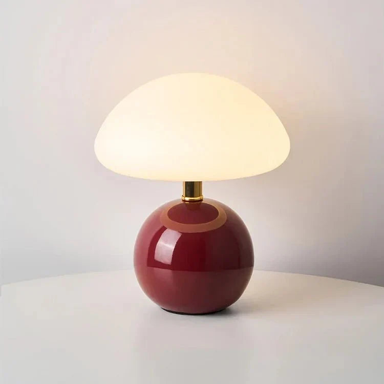 "Verstelbare LED paddenstoel lamp in modern design, keramiek en PVC, voor elegante sfeer in huis of kantoor."