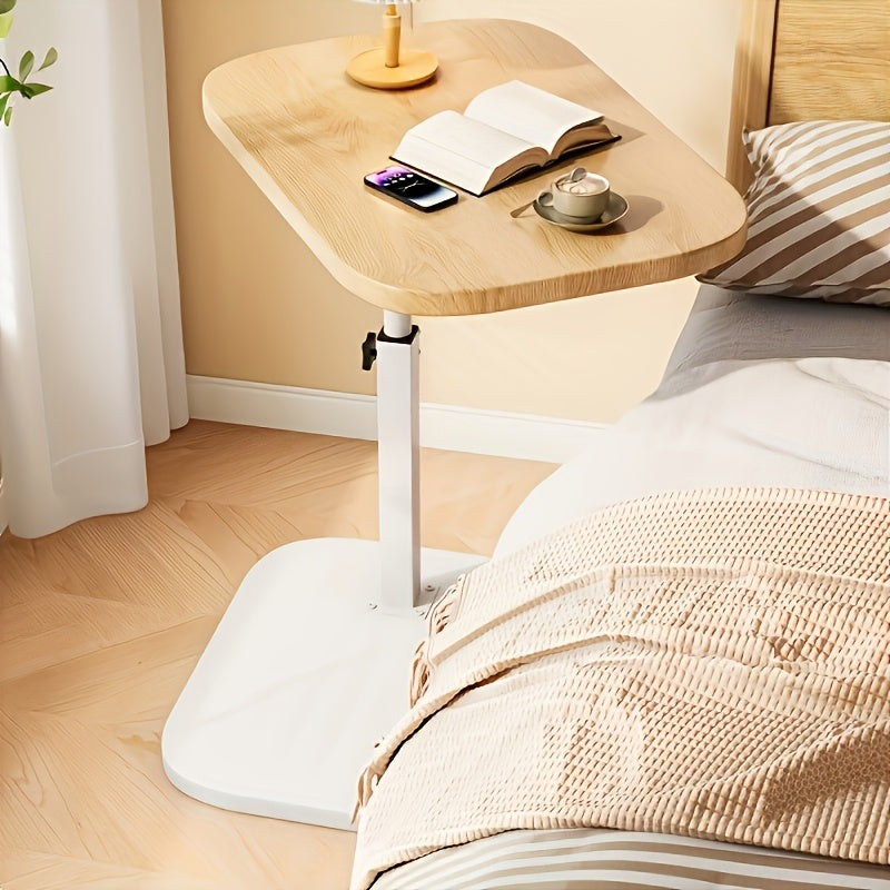 "Verstelbare zijkant tafel met houten blad en metalen frame, in hoogte verstelbaar, perfect voor naast bank of bed."