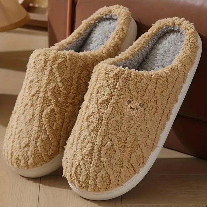 "Warme dames pantoffels voor winter, zachte grijze stof, stijlvolle FAUSTINE met comfortabele zachte zool"