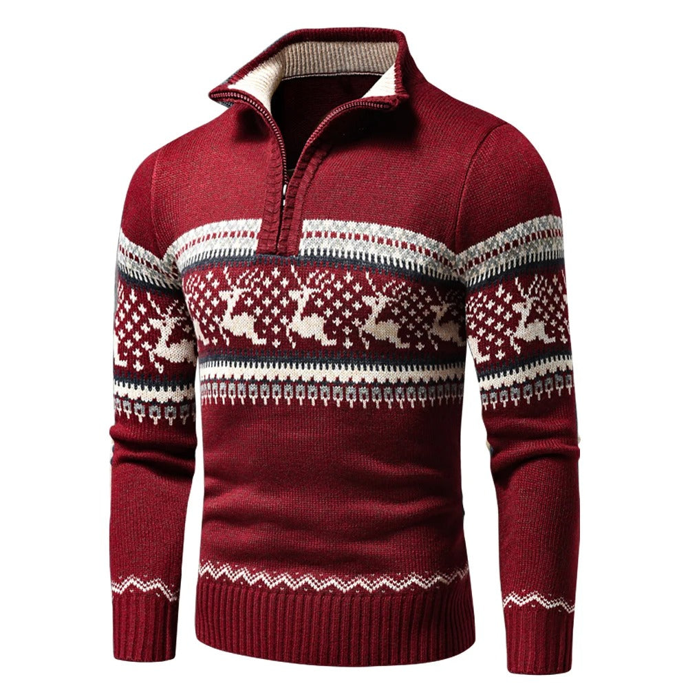 "Warme herensweater met halve rits en hoge kraag, ideale keuze voor stijl en comfort in koud weer."