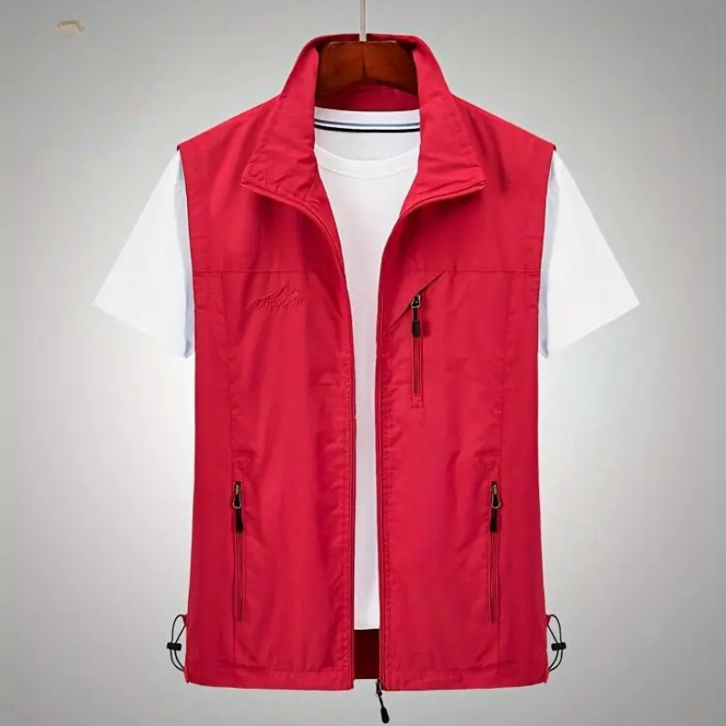 "Waterdicht heren vest, mouwloos, met rits. Ideaal voor regenachtige dagen. Blauw, groen, zwart opties. Comfortabel en stijlv