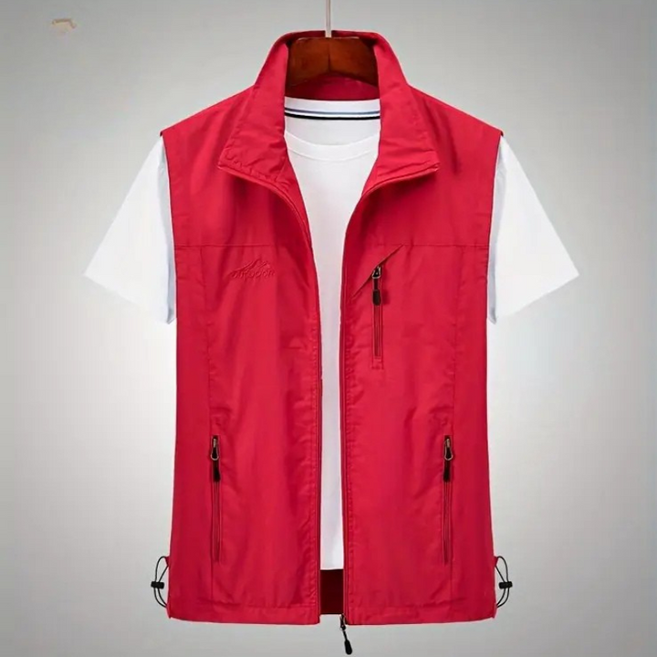 "Waterdicht heren vest, mouwloos, met rits. Ideaal voor regenachtige dagen. Blauw, groen, zwart opties. Comfortabel en stijlv