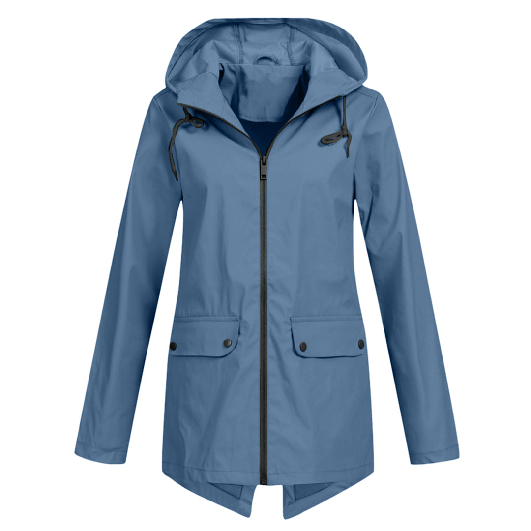 Waterdichte dames tussenjas met ritssluiting en capuchon, getailleerd ontwerp, zwarte kleur, stijlvol voor dagelijks gebruik.