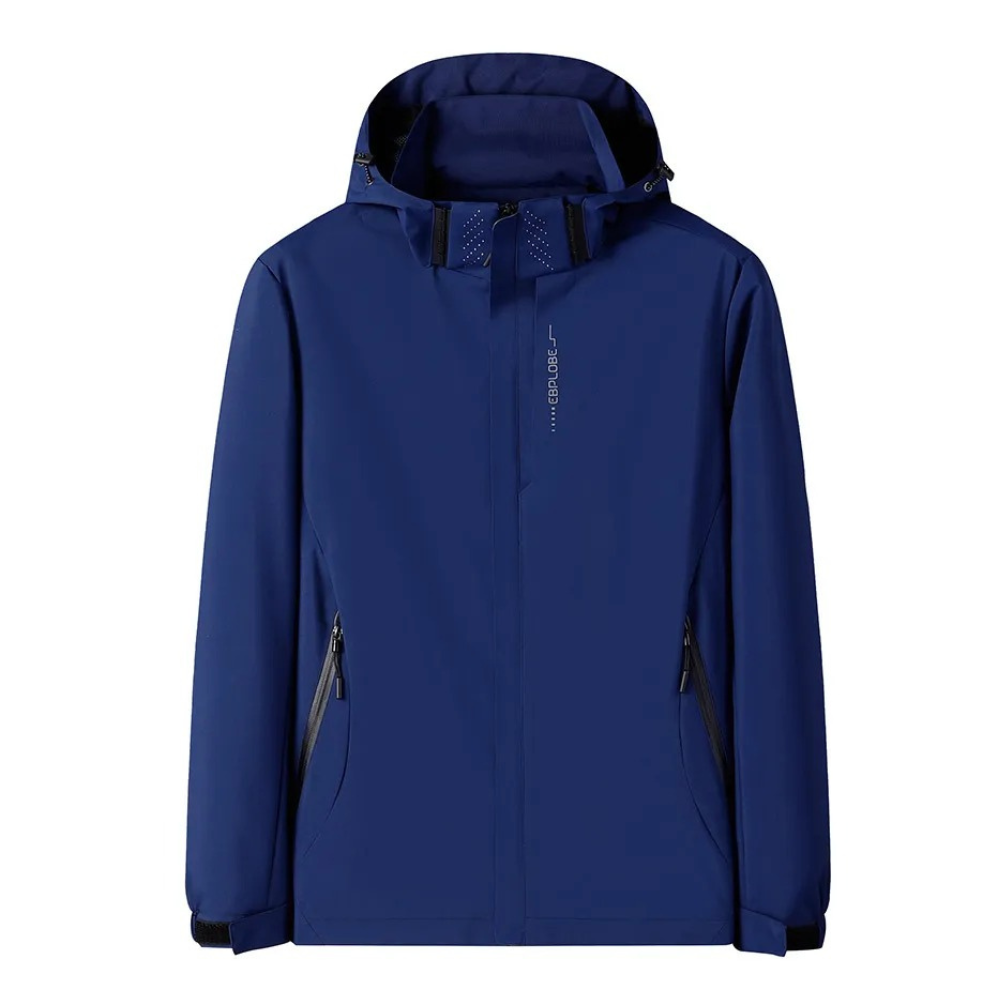 "Waterdichte lichtgewicht outdoor windbreaker heren, polyester met capuchon, ritsen en zakken, ideaal voor avonturen."