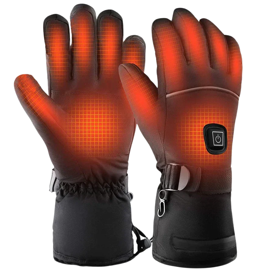 Graphic illustration showing internal heating elements across fingers and palm of heated gloves
