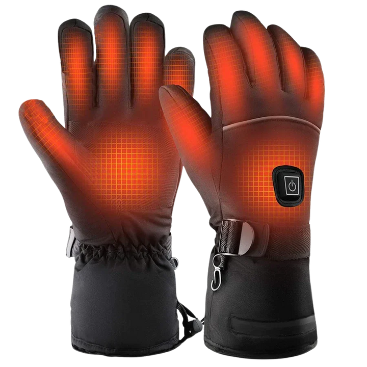 Graphic illustration showing internal heating elements across fingers and palm of heated gloves