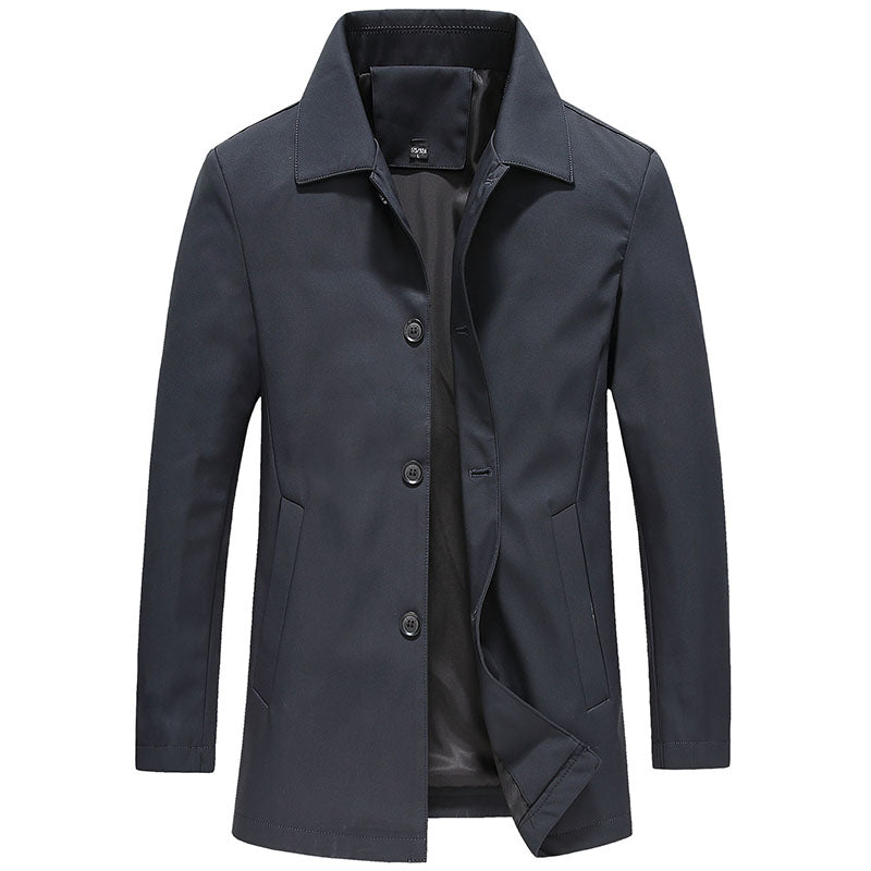 "Winddichte lange herenjas in effen kleuren, herfststijl, trendy en stijlvol voor de moderne man, perfecte pasvorm"
