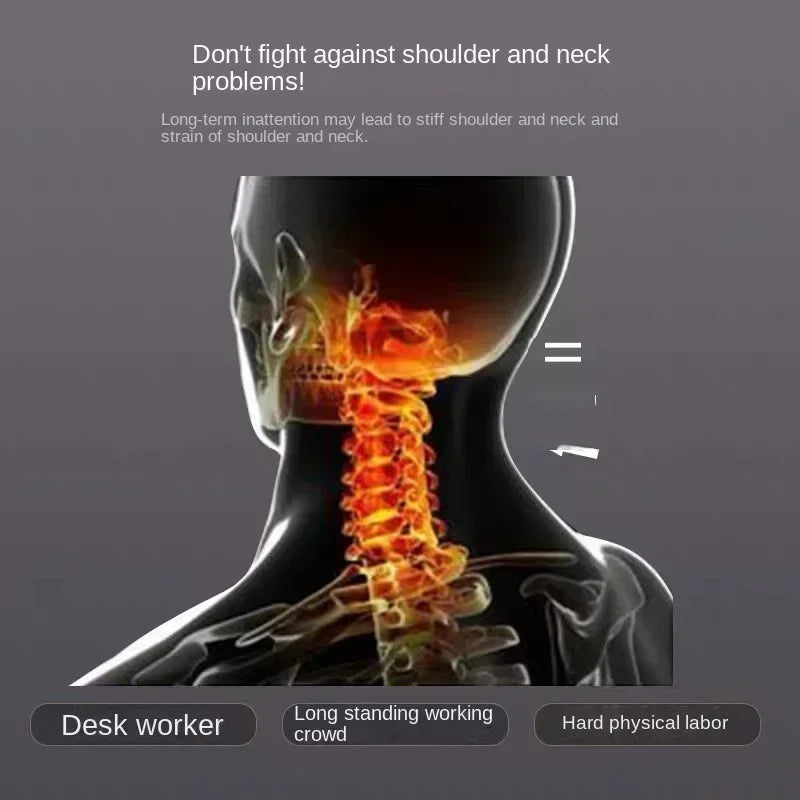"Wit orthopedisch hoofdkussen met grijze accenten, ademend soja vezel, massagefunctie voor nek- en schouderondersteuning."