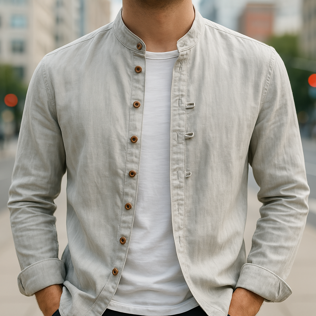 Stijlvol Ryan heren overhemd met lange mouwen, losse pasvorm. Modern casual design in wit, lichtgrijs of marineblauw.