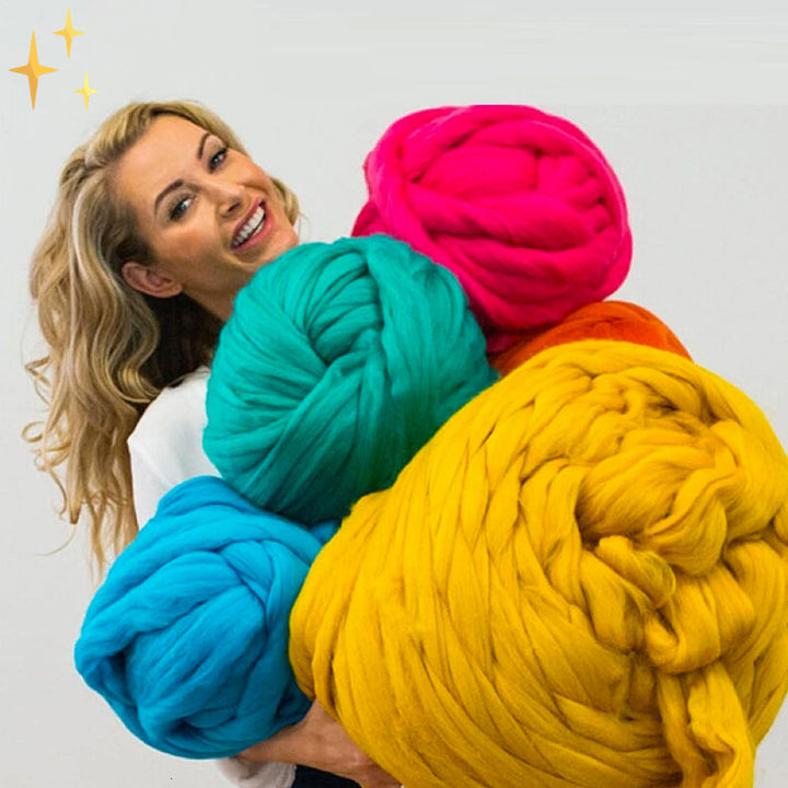 Detail van zacht XXL chunky garen, 1000 gram, klaar voor je volgende deken project; ideaal voor handwerken.