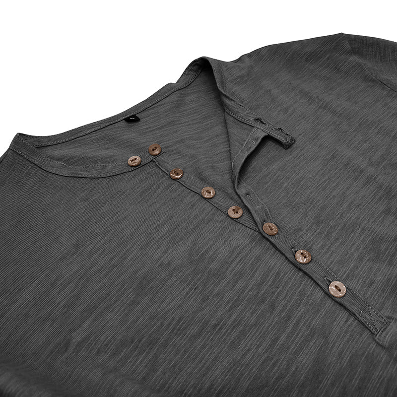 Zacht katoenen heren Henley shirt, lange mouw, casual look, ultrazachte stof, stijlvolle zeven knopen, flatterende pasvorm.