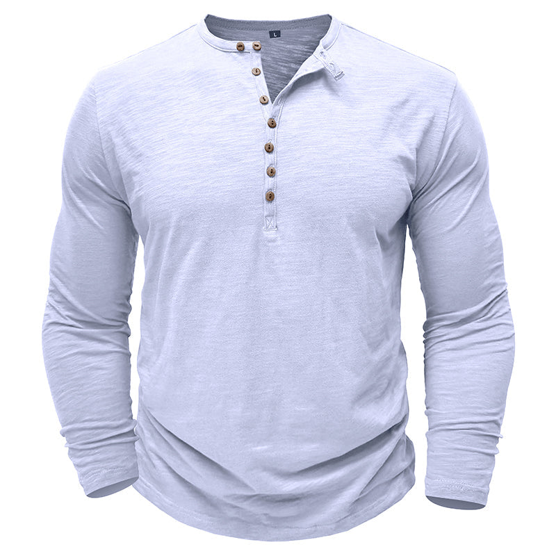 Zacht katoenen heren Henley shirt, lange mouw, casual look, ultrazachte stof, stijlvolle zeven knopen, flatterende pasvorm.