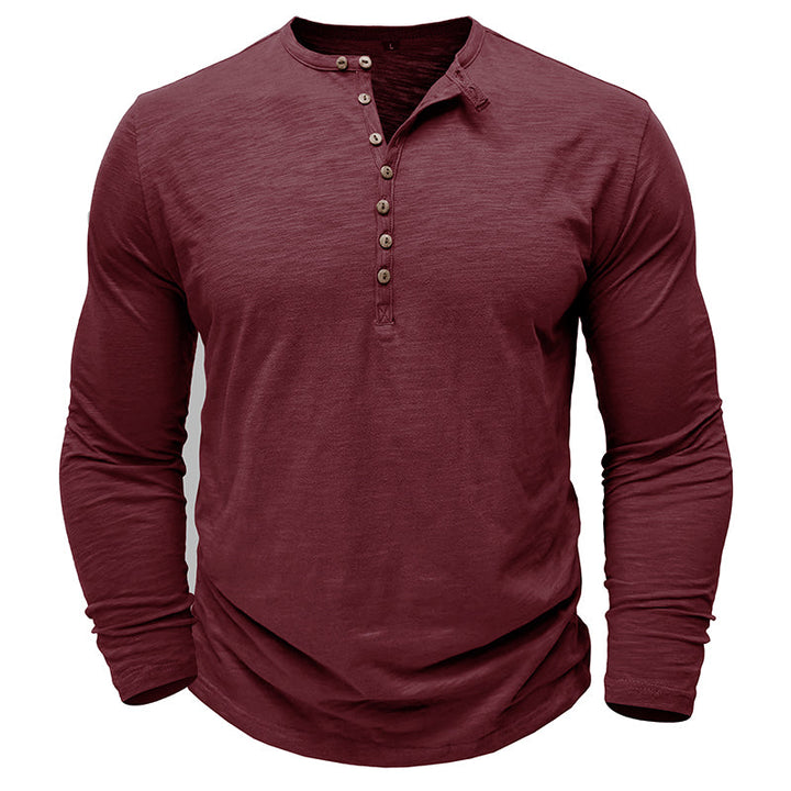 Zacht katoenen heren Henley shirt, lange mouw, casual look, ultrazachte stof, stijlvolle zeven knopen, flatterende pasvorm.