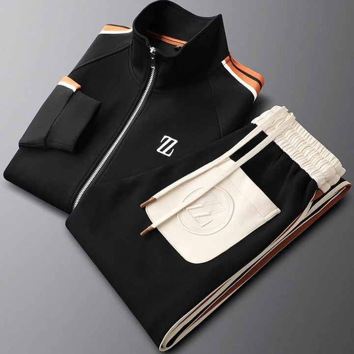 "Zephyr premium tracksuit met sportieve strepen, zachte lycra stof, elastische pasvorm, perfecte voor sport en vrije tijd."