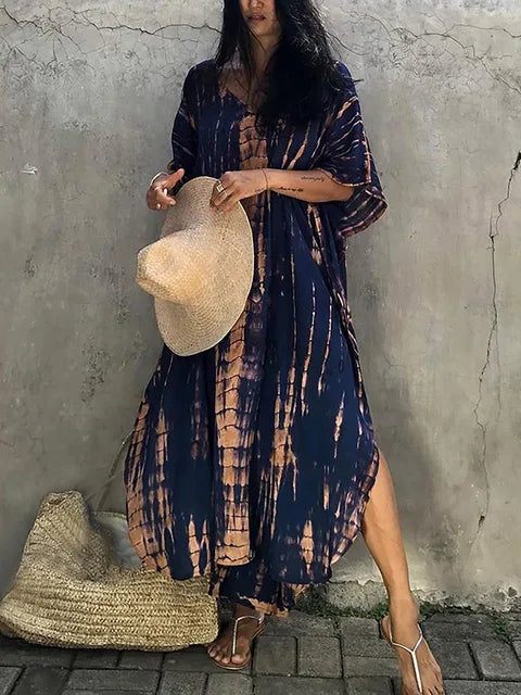 "Zomerse Janne kaftan maxi jurk voor dames, elegant design met exotische flair, ideaal voor zonnige dagen."