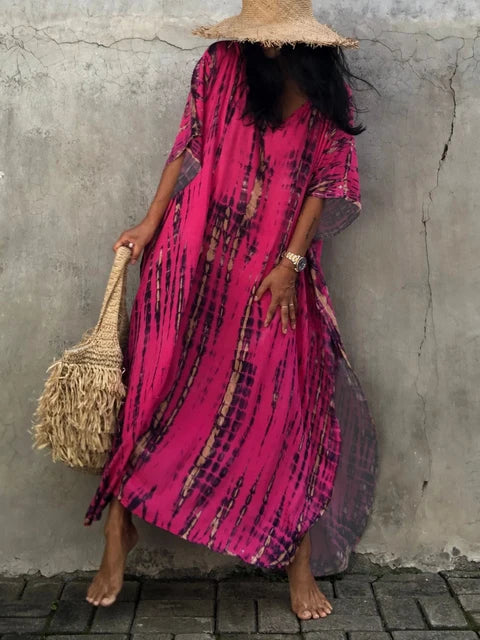 "Zomerse Janne kaftan maxi jurk voor dames, elegant design met exotische flair, ideaal voor zonnige dagen."