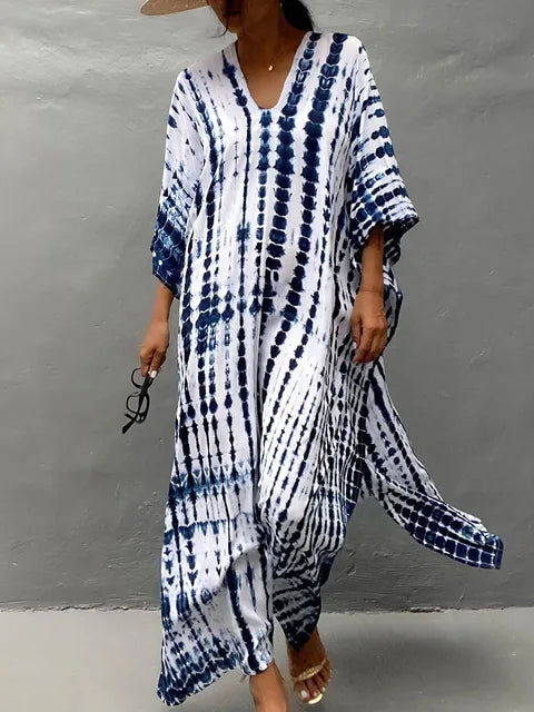 "Zomerse Janne kaftan maxi jurk voor dames, elegant design met exotische flair, ideaal voor zonnige dagen."