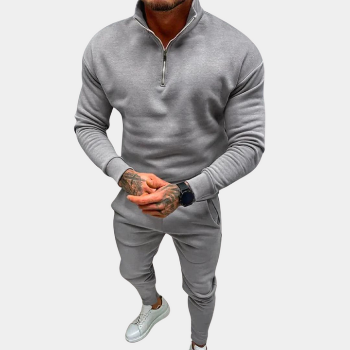 "Zwart joggingpak voor heren met joggingbroek en trui halve rits, comfortabel en stijlvol, diverse kleuren beschikbaar"