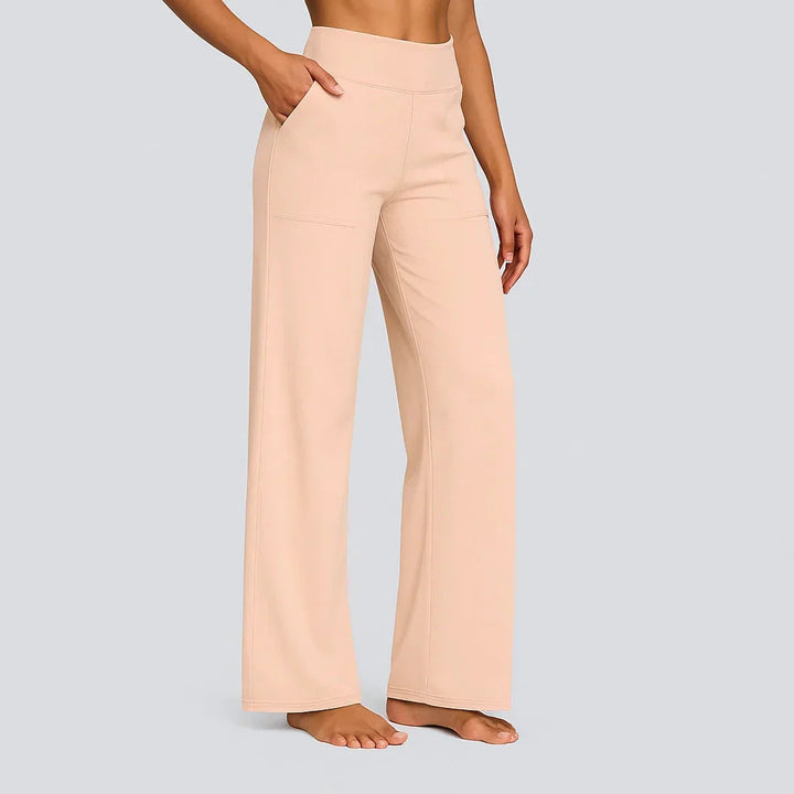 Comfortabele en stijlvolle damesbroek met wijde pijpen en hoge taille, topkwaliteit en trendy.