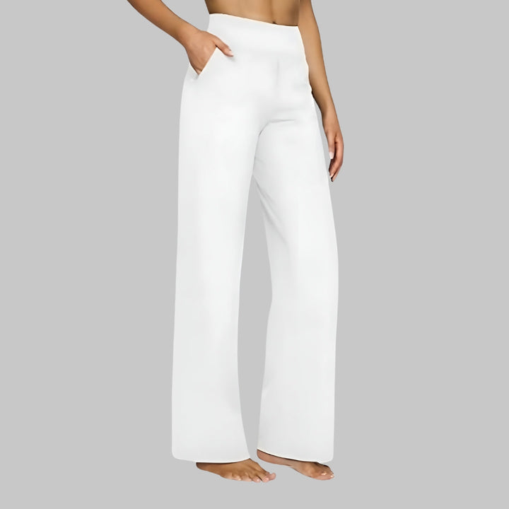 Trendy damesbroek met hoge taille & wijde pijpen, essentieel voor een stijlvolle en comfortabele outfit.