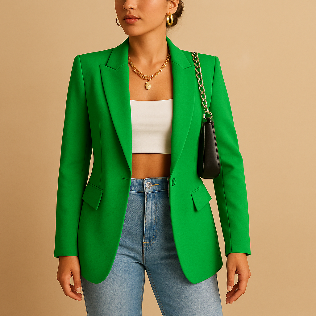 Zwarte getailleerde dames blazer. Tijdloos design voor een elegante en zakelijke look.