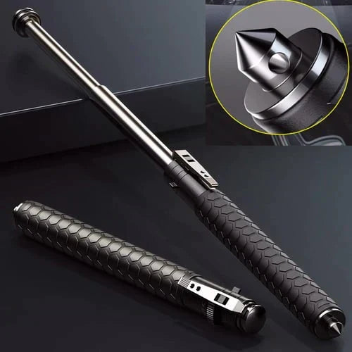 Zwarte inklapbare wandelstok met ergonomische handgreep en stevig aluminium ontwerp voor stabiele ondersteuning.