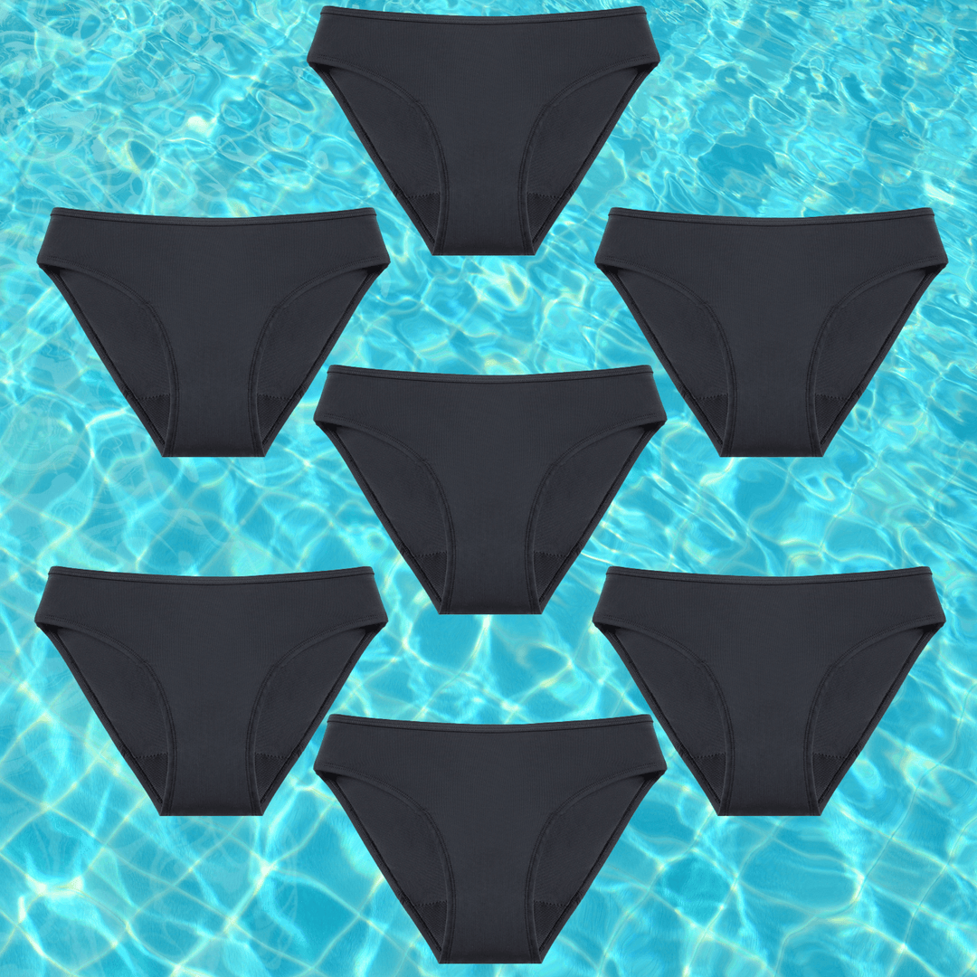 "Zwarte menstruatie bikinibroekje met lekbescherming, ideaal voor discreet en comfortabel zwemmen tijdens ongesteldheid."