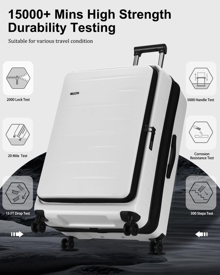Veilige uitbreidbare handbagage met voorklep en TSA-slot, perfect voor internationale vluchten.