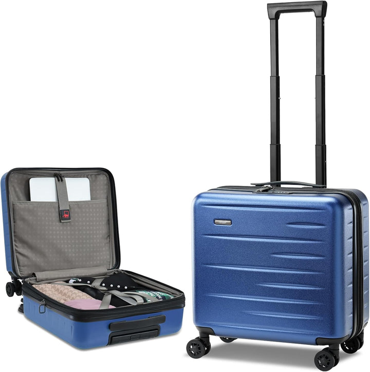 Trendy uitbreidbare bagage met harde schil, voorklep en geïntegreerd TSA-slot.