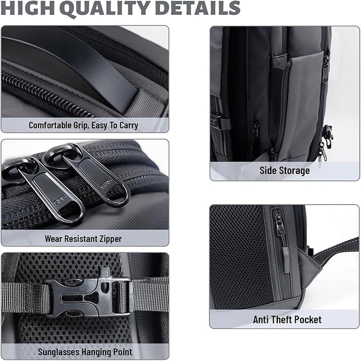 Multifunctionele rugzak met antidiefstal slot en handig vochtvak, perfect voor veilige reizen.