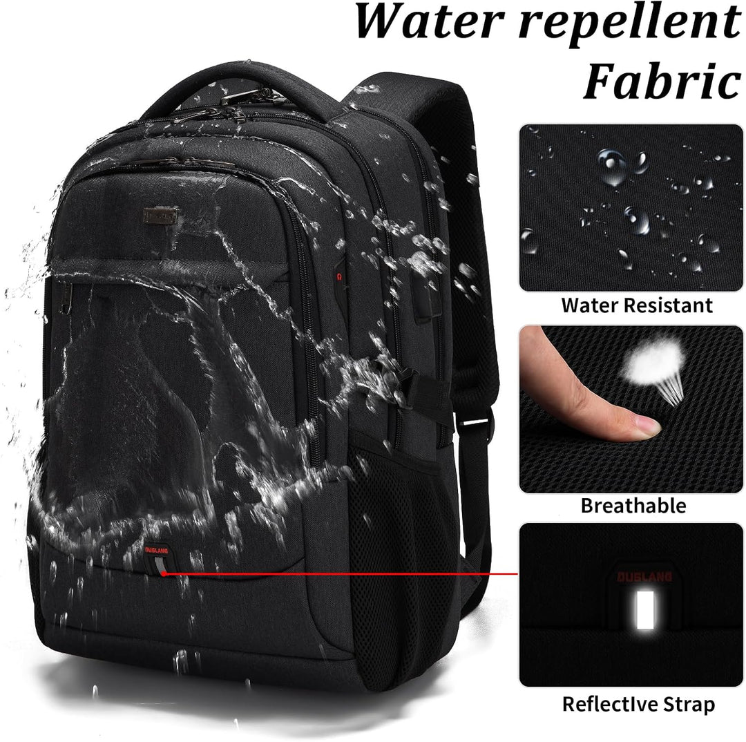 Roze waterbestendige laptoprugzak met slimme vakken en geïntegreerde USB-poort voor opladen.