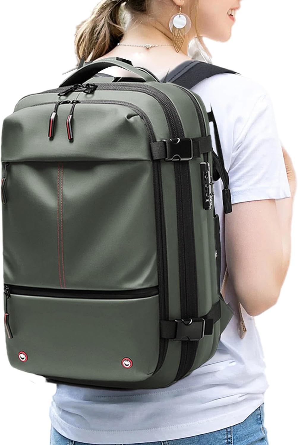 Zwarte unisex vacuüm reisrugzak, 60L uitbreidbaar en waterdicht, met laptopvak. Ideaal voor reizen.