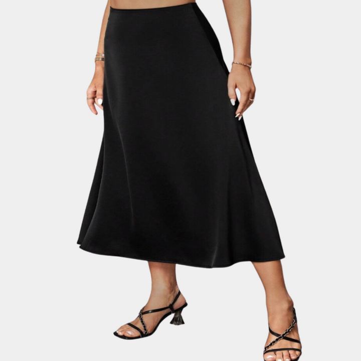 "Zwarte zomerse casual rok, elegant en vrouwelijk, gemaakt van polyester, accentuerend en veelzijdig, geschikt voor elke gele